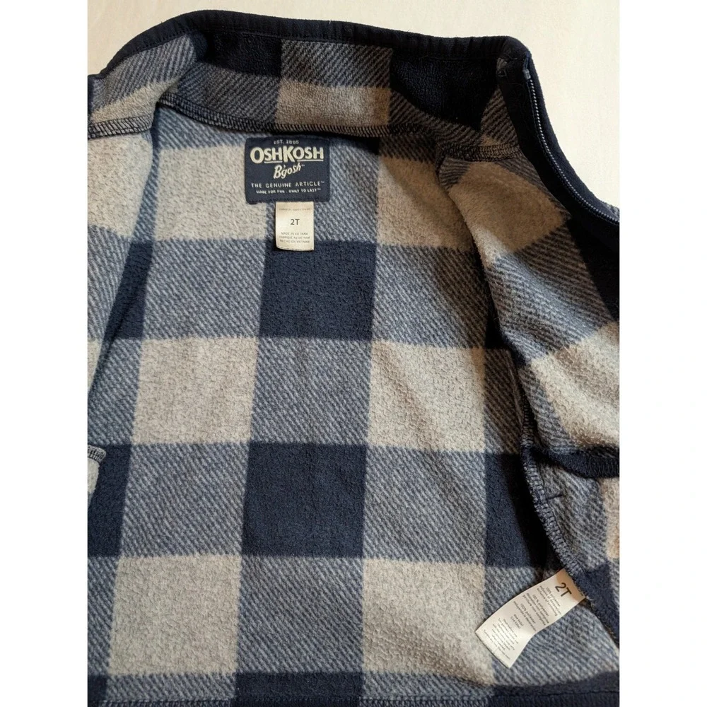 OshKosh Bgosh Kid 2T Navy Gray Buffalo Plaid Full Zip Fleece Jacket GCL15234-SS1